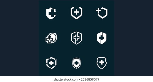 Set of Medical Shield Logo Design. Health protection shield logo designs for medical clinic service.