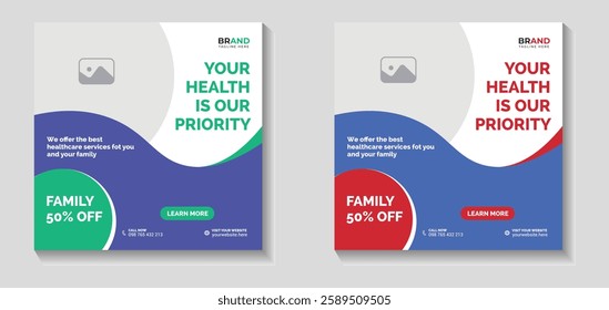 Set of Medical square banner design template, Healthcare social media post, Quality Dental care Medical social media post template, Set of medical healthcare center social media post template