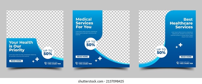 Set of Medical square banner template. Usable for social media post, banner, and web.