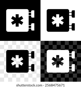 Set Medical symbol of the Emergency - Star of Life icon isolated on black and white, transparent background.  Vector