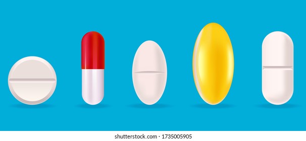 Set of medical tablets. Pills in realistic style.