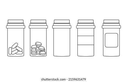 A set of medical tall bottles with a line style label. 