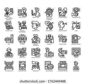 Set of medical technology thin line and pixel perfect icons for any web and app project. 