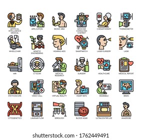 Set of medical technology thin line and pixel perfect icons for any web and app project. 