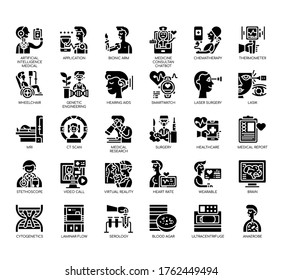 Satz medizinischer Technologie, dünne Linien und Pixel perfekte Symbole für jedes Web- und App-Projekt. 