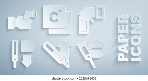 Set Medical thermometer, Digital, Celsius and Checking body temperature icon. Vector