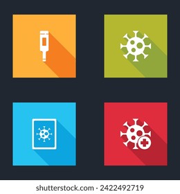 Set Medical thermometer, Virus, statistics on monitor and Positive virus icon. Vector