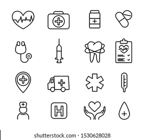 Set of medical thin line icons. Web icons of medicine and healthcare.