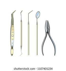 A set of medical tools. Dental instruments. Isolated on white background. Vector illustration