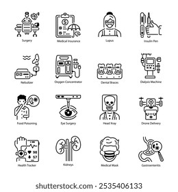 Set of Medical Tools Linear Icons 