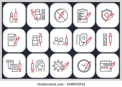 Set of Medical Vaccine icon. Medical Syringe pack symbol template for graphic and web design collection logo vector illustration