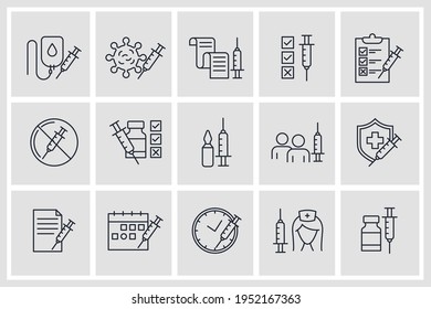 Set of Medical Vaccine icon. Medical Syringe pack symbol template for graphic and web design collection logo vector illustration