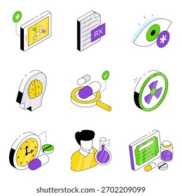 Conjunto de iconos isométricos de medicación