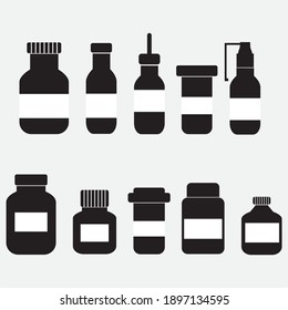 Set of medicinal bottles.Vector image. Glyph icon.