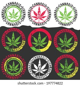 set of medicinal cannabis leaf silhouette badges illustration