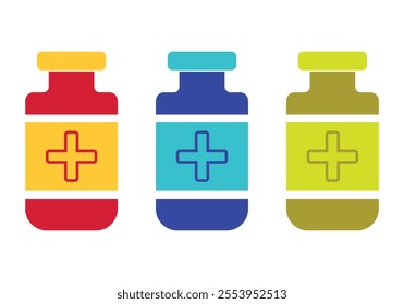 Set of Medicine Bottle Icons, Realistic Medicine Bottle Vector Illustration, Collection of Medicine Bottles art.