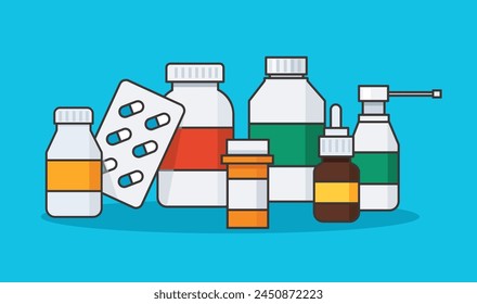 Conjunto de frascos de medicamento cápsulas Ilustración vectorial