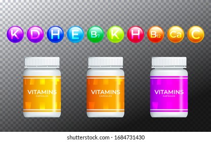 Set Medikamentenflaschen und Pillen. Vektorillustration