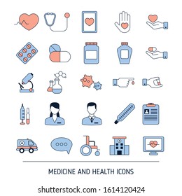 Set of Medicine and Health icons. Vector illustration.