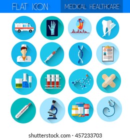 Set Medicine Icon Medical, Chemical Equipment Collection Flat Vector Illustration