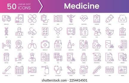 Set of medicine icons. Gradient style icon bundle. Vector Illustration