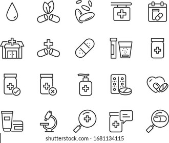 set of medicine icons, pharmacy, drug store, capsule