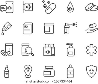 set of medicine icons, pharmacy, medical, capsule, drug store