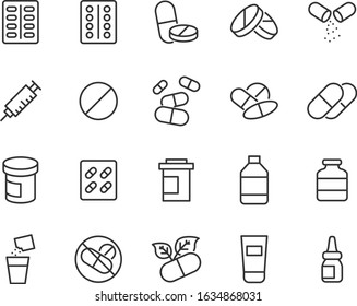 set of medicine icons, pills, pharmacy, capsule, tablet