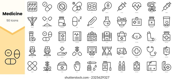 Set of medicine Icons. Simple line art style icons pack. Vector illustration