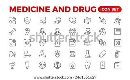 Set of medicine Icons. Simple line art style icons pack. Vector illustration.pharmaceutical. Linear icon collection. Outline icon collection.