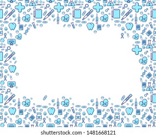 Set of medicine items pattern in blue with space for text