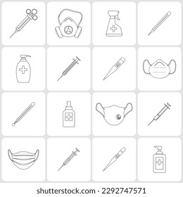 Set of medicine items. Vector illustration.