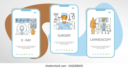Set of Medicine onboarding screens user interface kit. Mobile app templates concept. Modern UX, UI screen for mobile or responsive website. Flat Art Vector illustration
