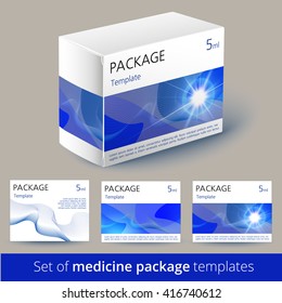 Set Of Medicine Package Design With 3d-template. Package Of Drugs. 100 Vector - Easy To Use. Vector Illustration.