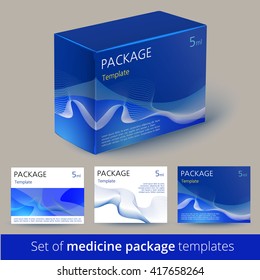 Set of medicine package design with 3d-template. Package of drugs. 100 vector - easy to use. Vector illustration.