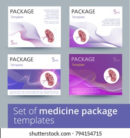 Set of Medicine package template design variations with realistic human spleen.