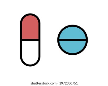 Set of Medicine Pill Capsule Tablet Icons. Vector Image.