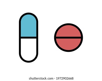 Set of Medicine Pill Capsule Tablet Icons. Vector Image.