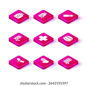 Set Medicine pill or tablet, Heart with cross, bottle and pills, Cross hospital medical, Pills blister pack, Ointment cream tube medicine and  icon. Vector