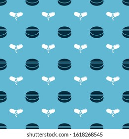 Set Medicine pill or tablet and Medicine pill or tablet on seamless pattern. Vector
