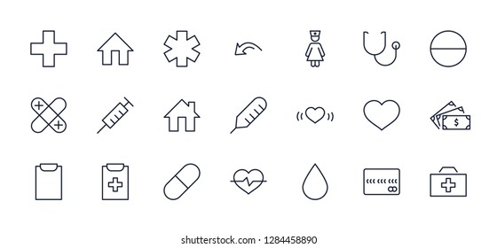 Set of medicine vector line icons. It contains the first aid kit