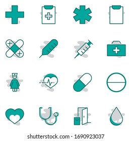 Set of Medicine vector line icons. It contains the first aid kit, nurse, syringe, thermometer, plastic, pills, heart, drop of blood, palpitation and much more. Editable Stroke. 32x32 pixels.