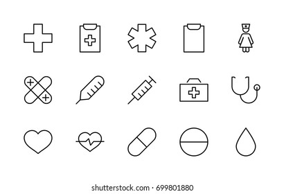 Set of medicine vector line icons. It contains the first aid kit