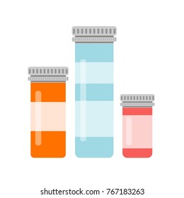 A set of medicines in the bank. Medication icon. Modern vector illustration in a flat style.