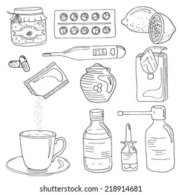 Set of medicines for colds.