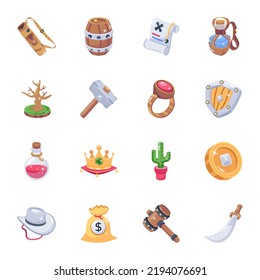 Conjunto de iconos medievales y planos antiguos

