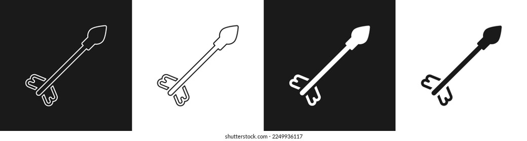 Set Mittelalterliche Pfeile Symbol einzeln auf schwarz-weißem Hintergrund. Mittelalterliche Waffe.  Vektorgrafik