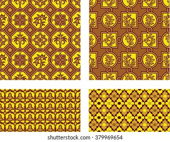 Set of Medieval Art Floral and Geometric Seamless Vector Patterns