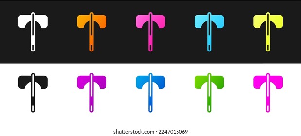 Set Medieval Axt Symbol einzeln auf schwarz-weißem Hintergrund. Schlacht Axt, Scharfrichter Axt. Mittelalterliche Waffe.  Vektorgrafik
