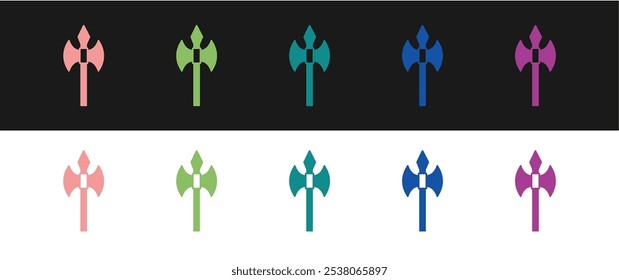 Set Mittelalterliches Axt-Symbol einzeln auf schwarz-weißem Hintergrund. Kampfaxt, Henkeraxt. Mittelalterliche Waffe.  Vektorgrafik